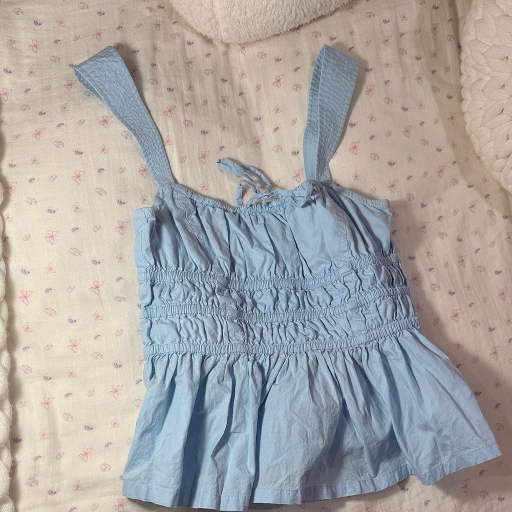Aritzia Sunday Best Sky Blue Smocked Top